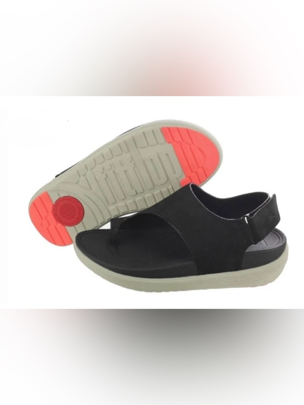 FitFlop Loosh Black Nubuck Toe Thong Sandals with a Black Ankle  Strap 7